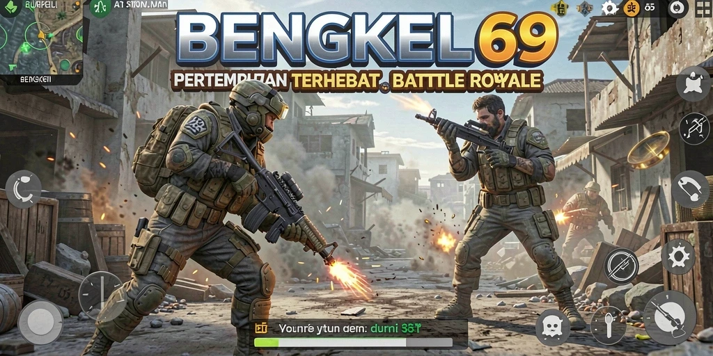Tangkapan layar utama BENGKEL69 menampilkan pertempuran mendebarkan antar pemain.