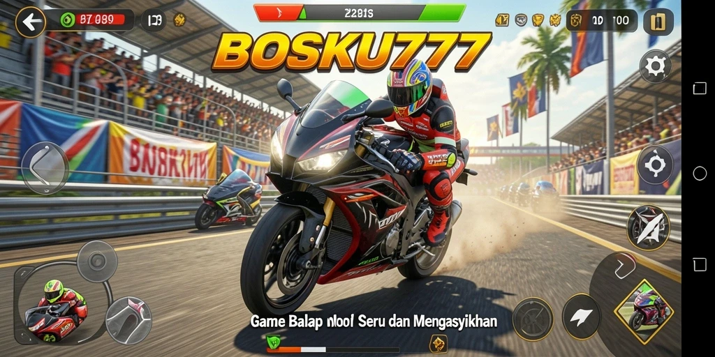 Tampilan gameplay seru di BOSKU777 dengan trek balapan yang menantang.