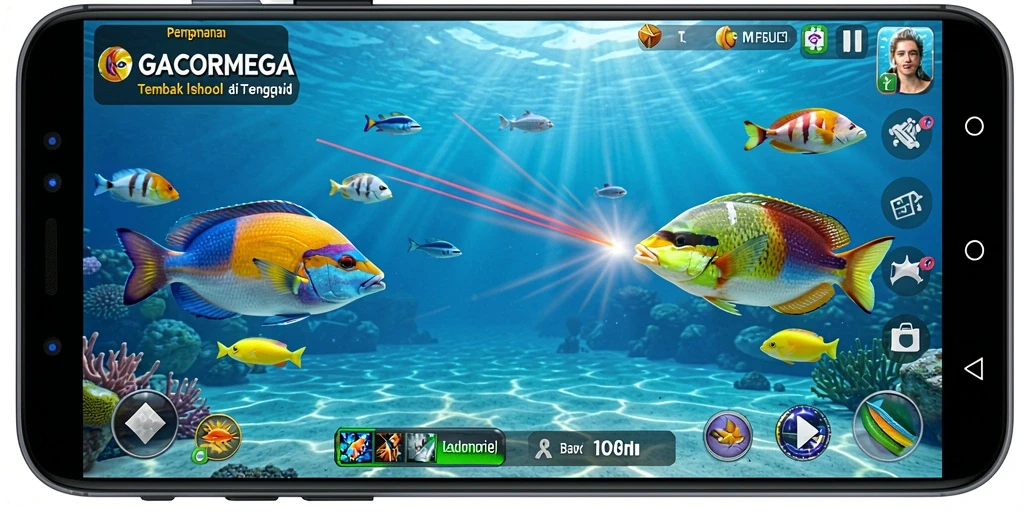 Screenshot gameplay <strong>GACORMEGA</strong> dengan aksi menembak ikan yang seru.