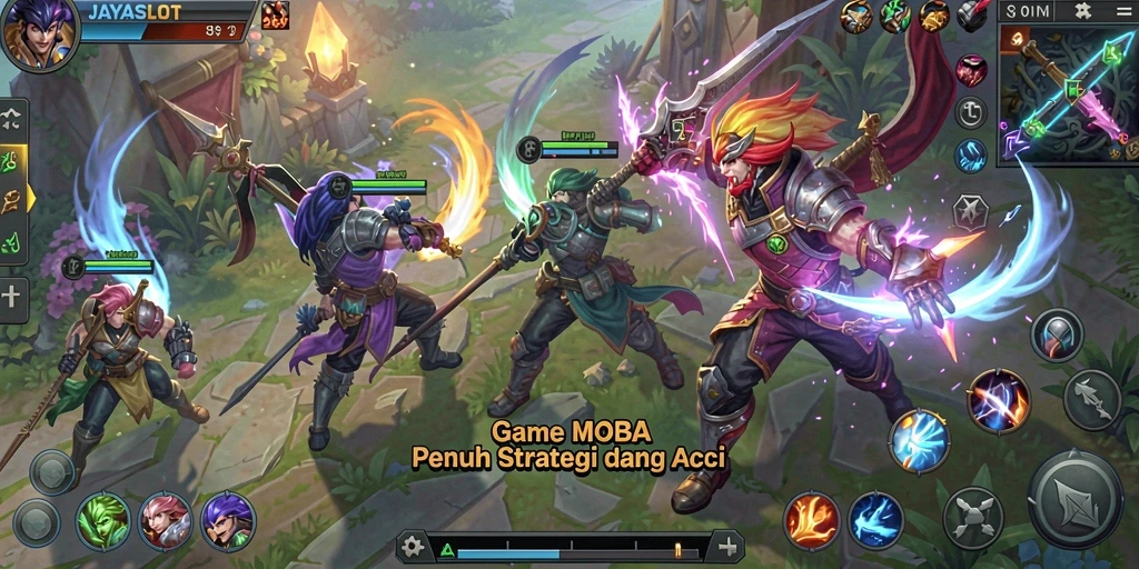 Gameplay seru JAYASLOT di arena pertempuran MOBA.