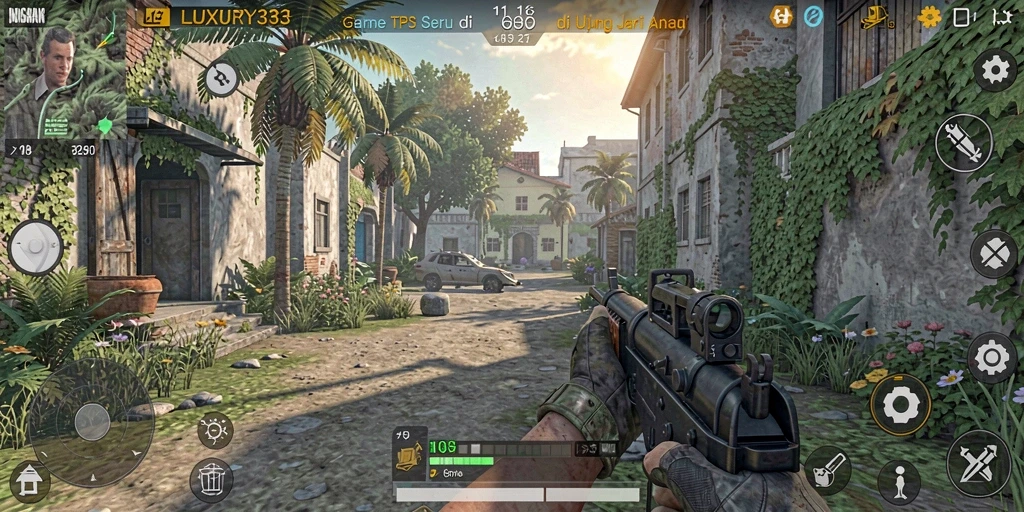 Tampilan gameplay seru LUXURY333 dengan aksi tembak-menembak.