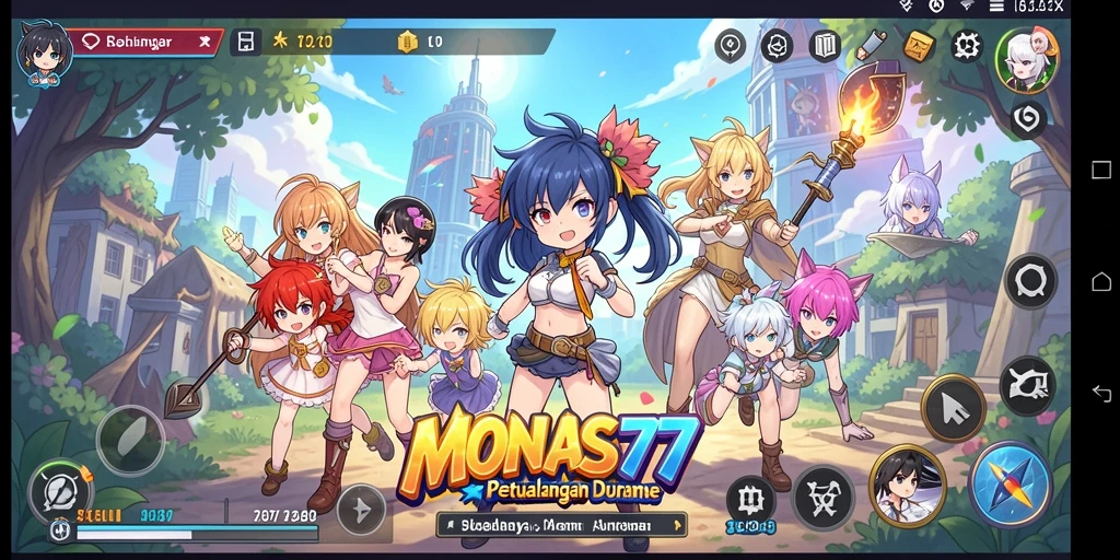 Tangkapan layar gameplay MONAS77 dengan karakter anime yang menarik.