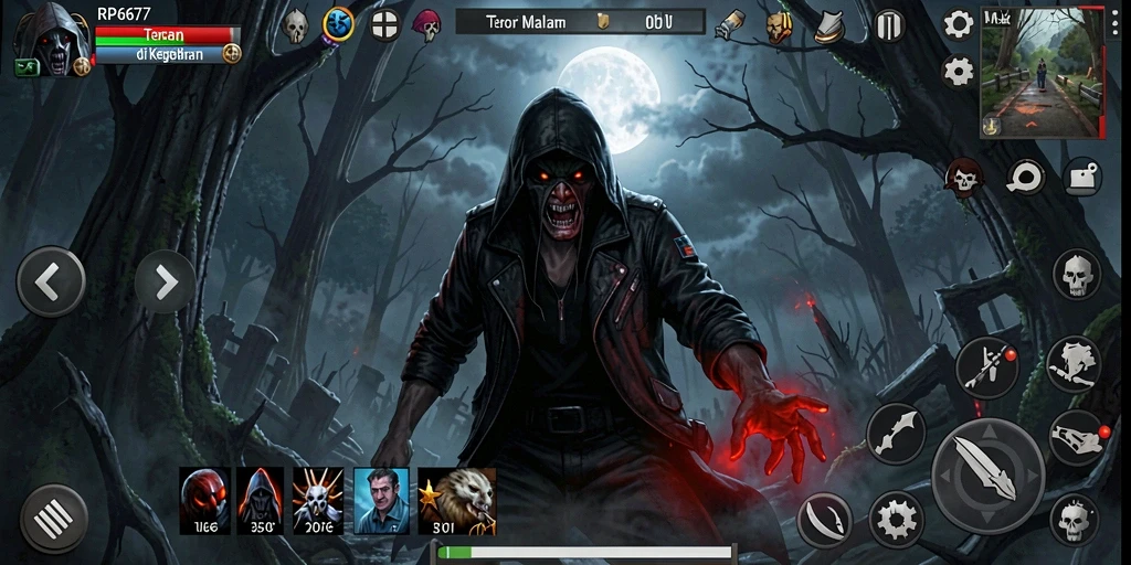 Screenshot gameplay RP6677 menampilkan suasana menakutkan dan mencekam.