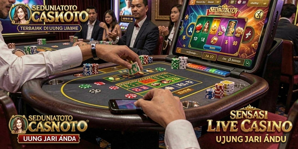 Screenshot gameplay SEDUNIATOTO menampilkan dealer profesional dan suasana kasino yang dinamis.