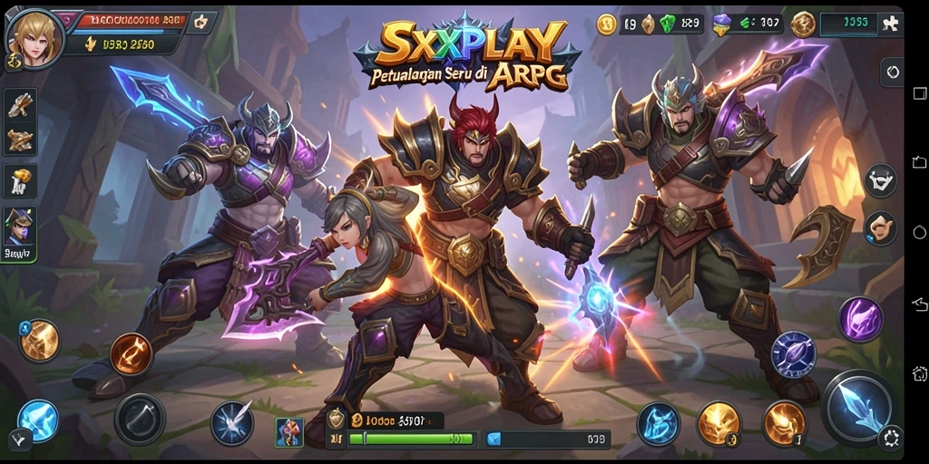 Screenshot gameplay SXXPLAY menampilkan pertarungan epik di dunia ARPG.