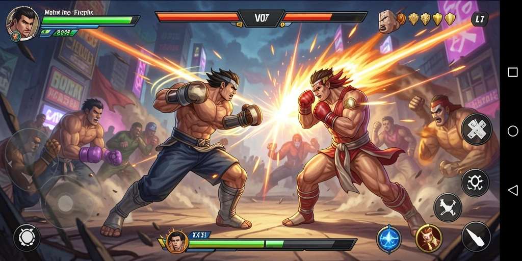 Tampilan gameplay V07 yang seru dalam pertarungan Fighting.